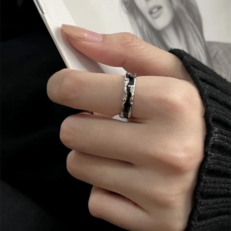 

Vintage Black Drop Glaze Open Rings for Men Women Irregular Texture Simple Adjustable Finger Rings y2k Punk Party Jewelry Gift resizable