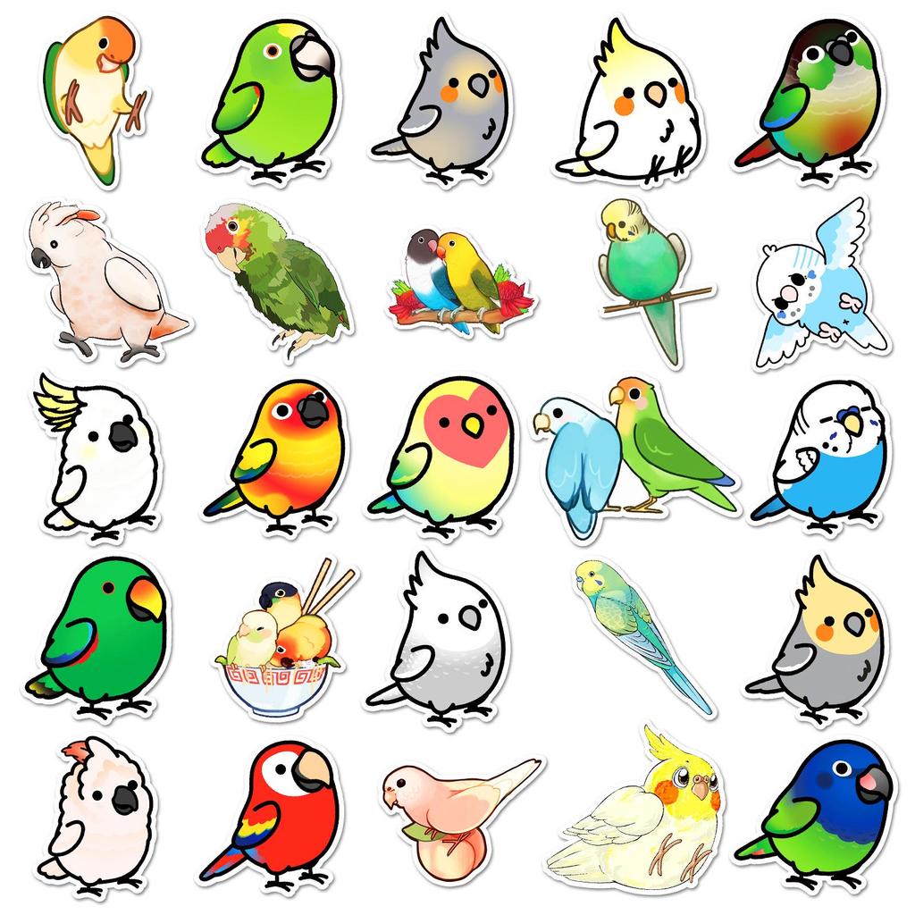 50 Parrot Stickers: Cartoon Birds Cute Decoration for Journals, Stationery, Tablets, DIY