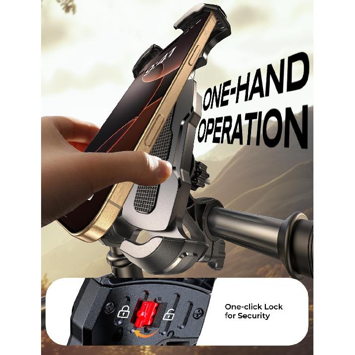 Bike Phone Holder [Upgraded Reinforced Clamp], [1S Lock] Motorcycle Phone Mount, [360° Rotatable] Bike Phone Mount Compatible With IPhone 17 Pro