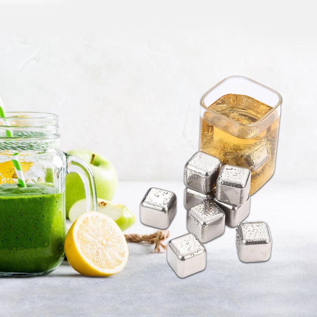 12Pcs 304Stainless Steel Ice Cube Set with Tongs Drinking Chilling Stone Metal Ice Chilling Ice Suitable for Cooling