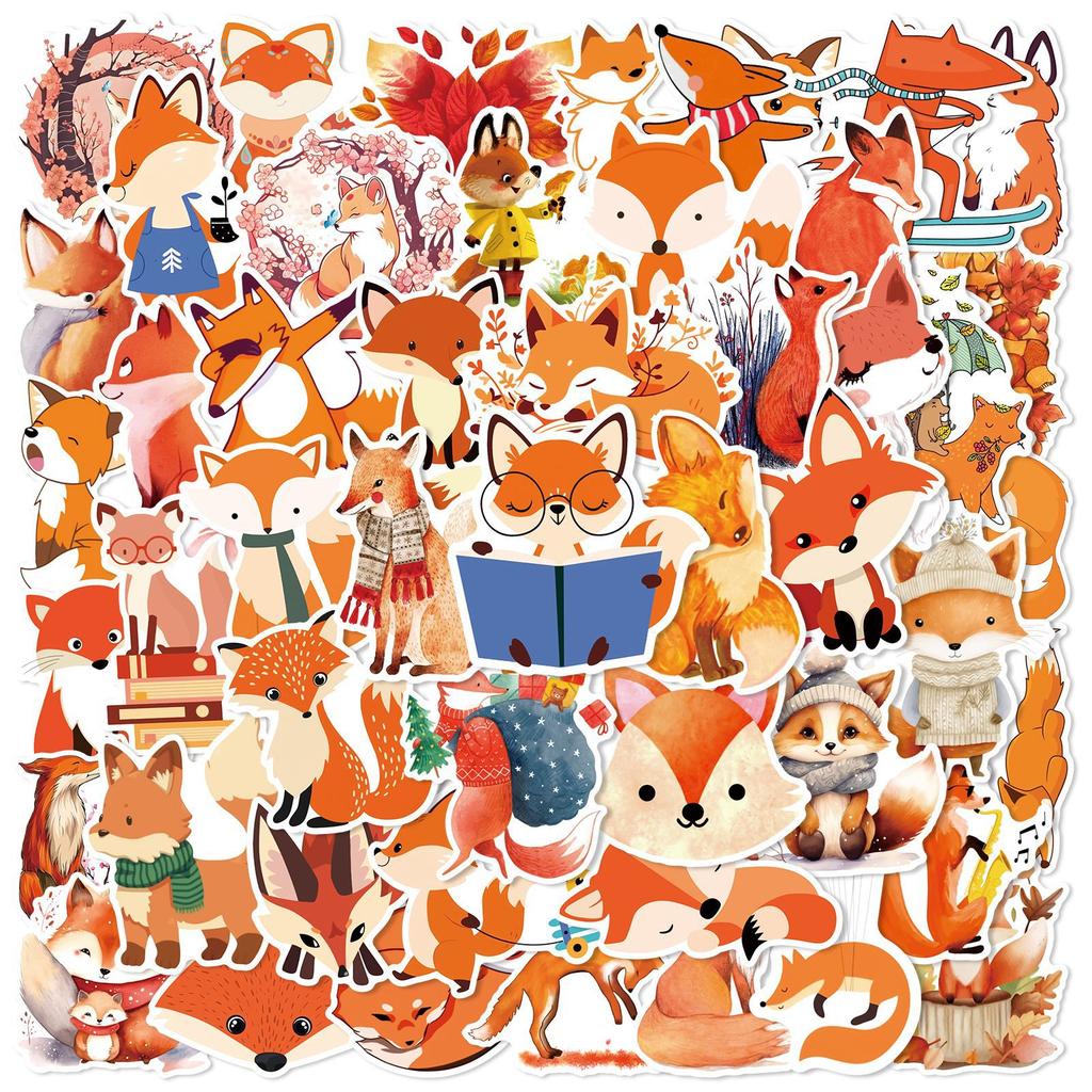 50pcs Cute Fox Animals Cartoon Graffiti Stickers Phone Guitar Laptop Notebook Suitcase Water Bottle Waterproof Sticker