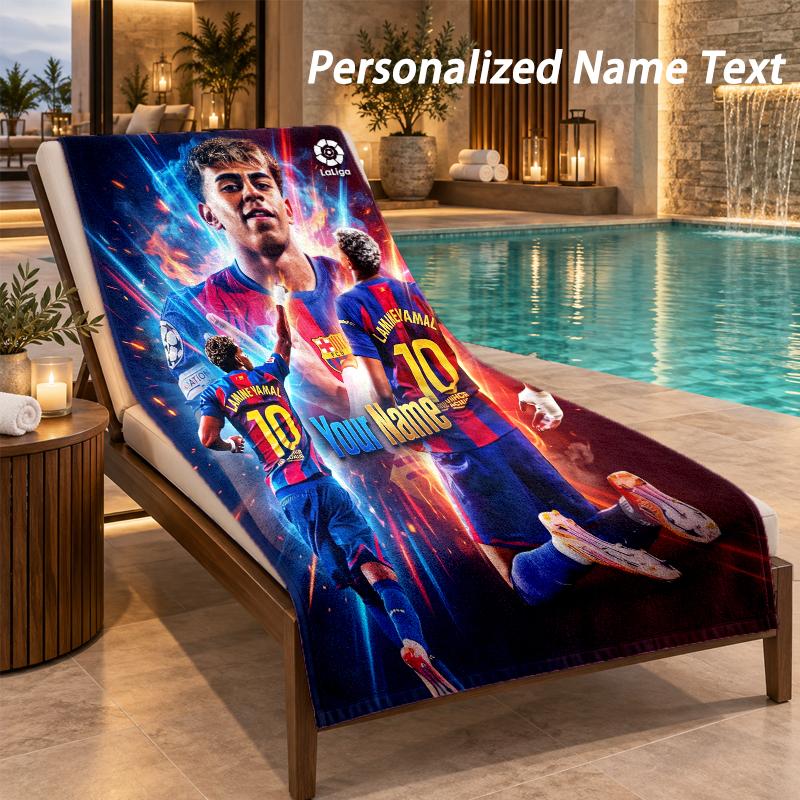 Benutzerdefinierter Text Lamine Yamal Druck Strandtuch Großes Handtuch für Zuhause Badezimmer Strand 70cmx140cm(27x55inch) blue