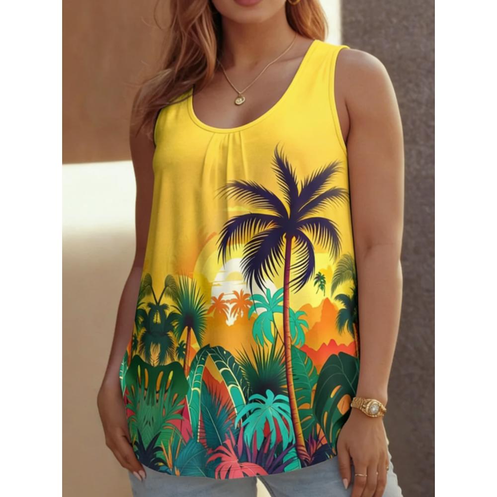 

Summer Women s Large Size 3D Colorful Printing Vest Loose Fashionable Comfortable Soft Breathable O Neck Sleeveless Vest 6XL жовтий