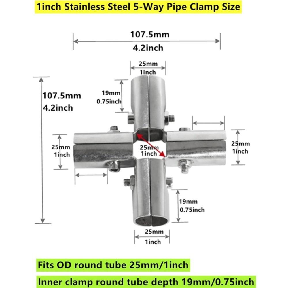 6 Sets Of T Clamps,Stainless Steel, Silver, Pipe Clamps, 1" OD, 25MM