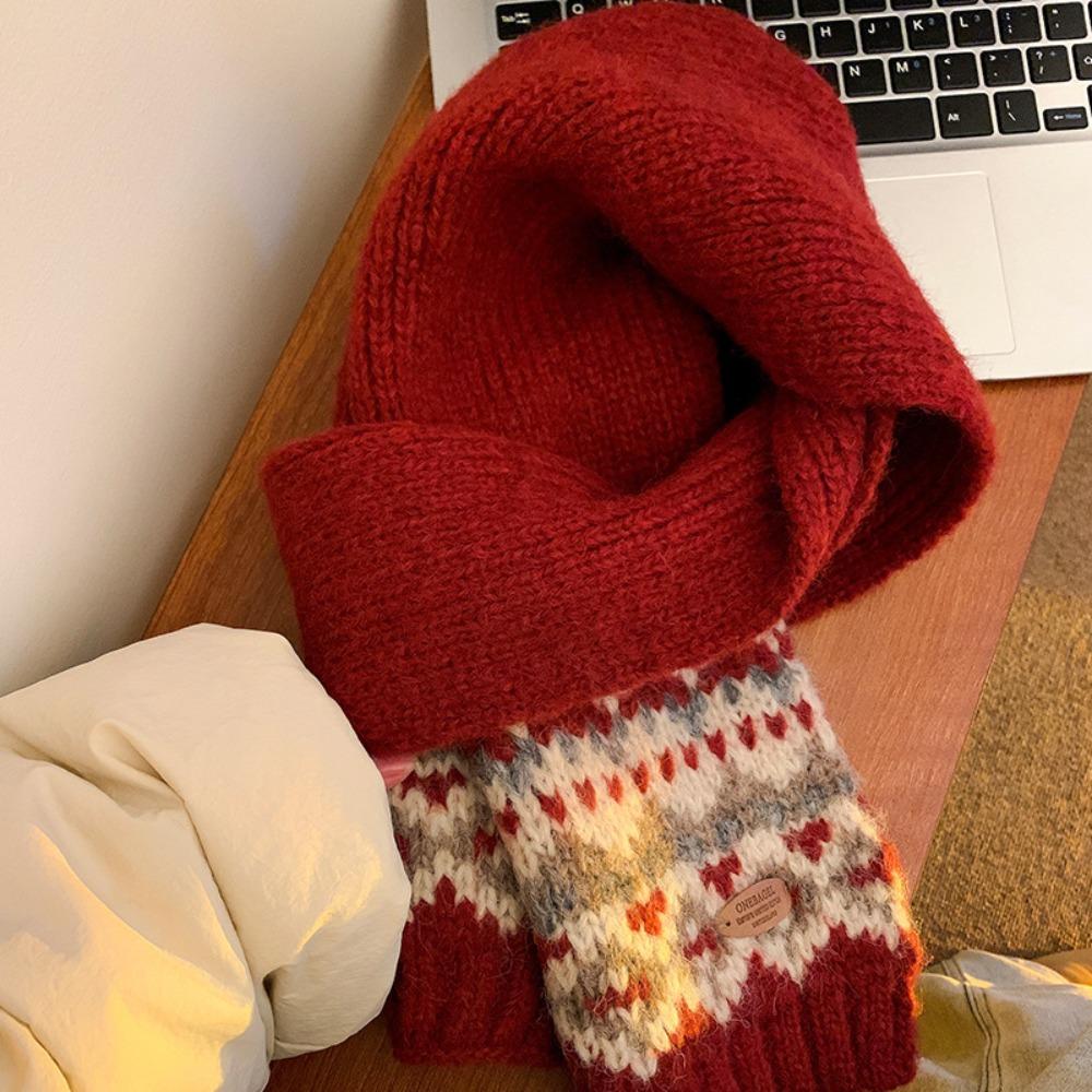 Plush Jacquard Knitted Scarf Thicken Fair Isle Style Shawl Retro Winter Cashmere Scarves Women/Men
