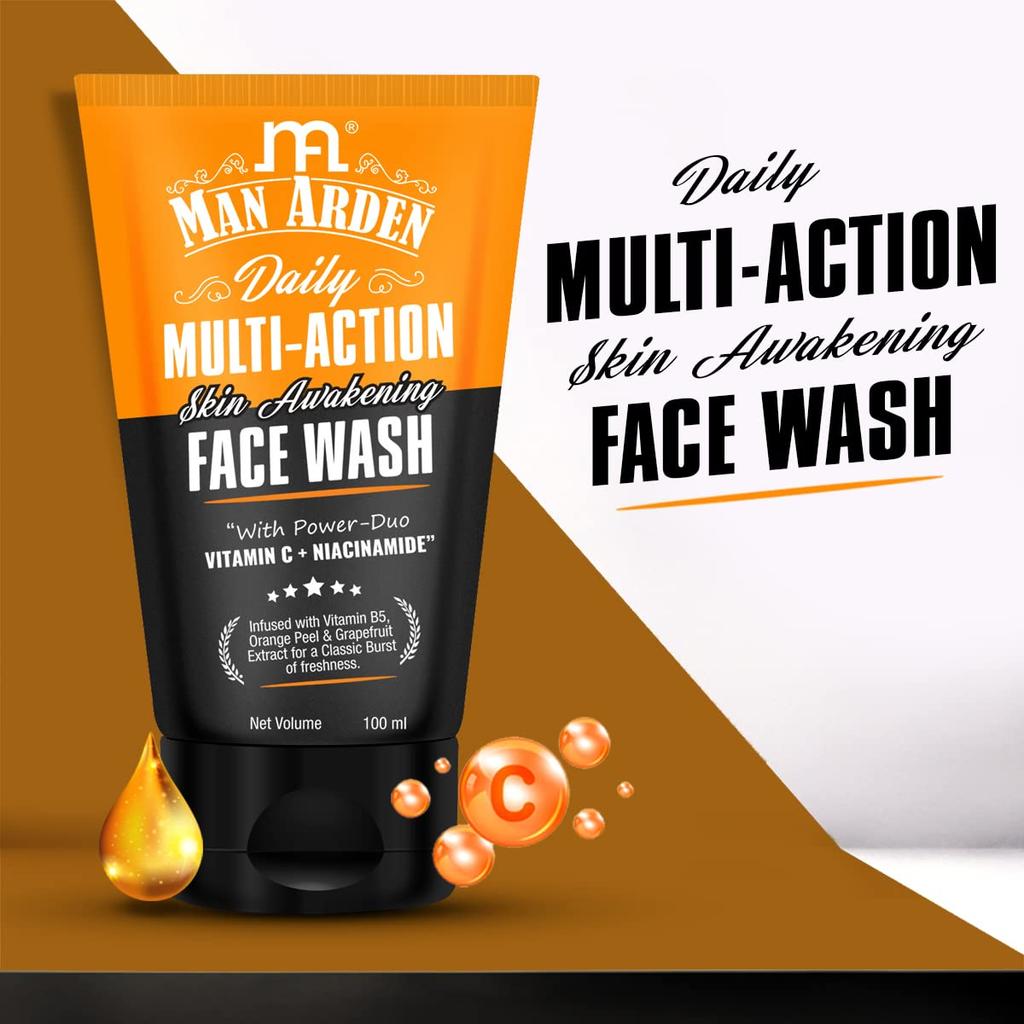 Man Arden Vitamin C Daily Multi-Action Skin Awakening & Brightening Face Wash Vitamin C + Niacinamide, 100 Ml