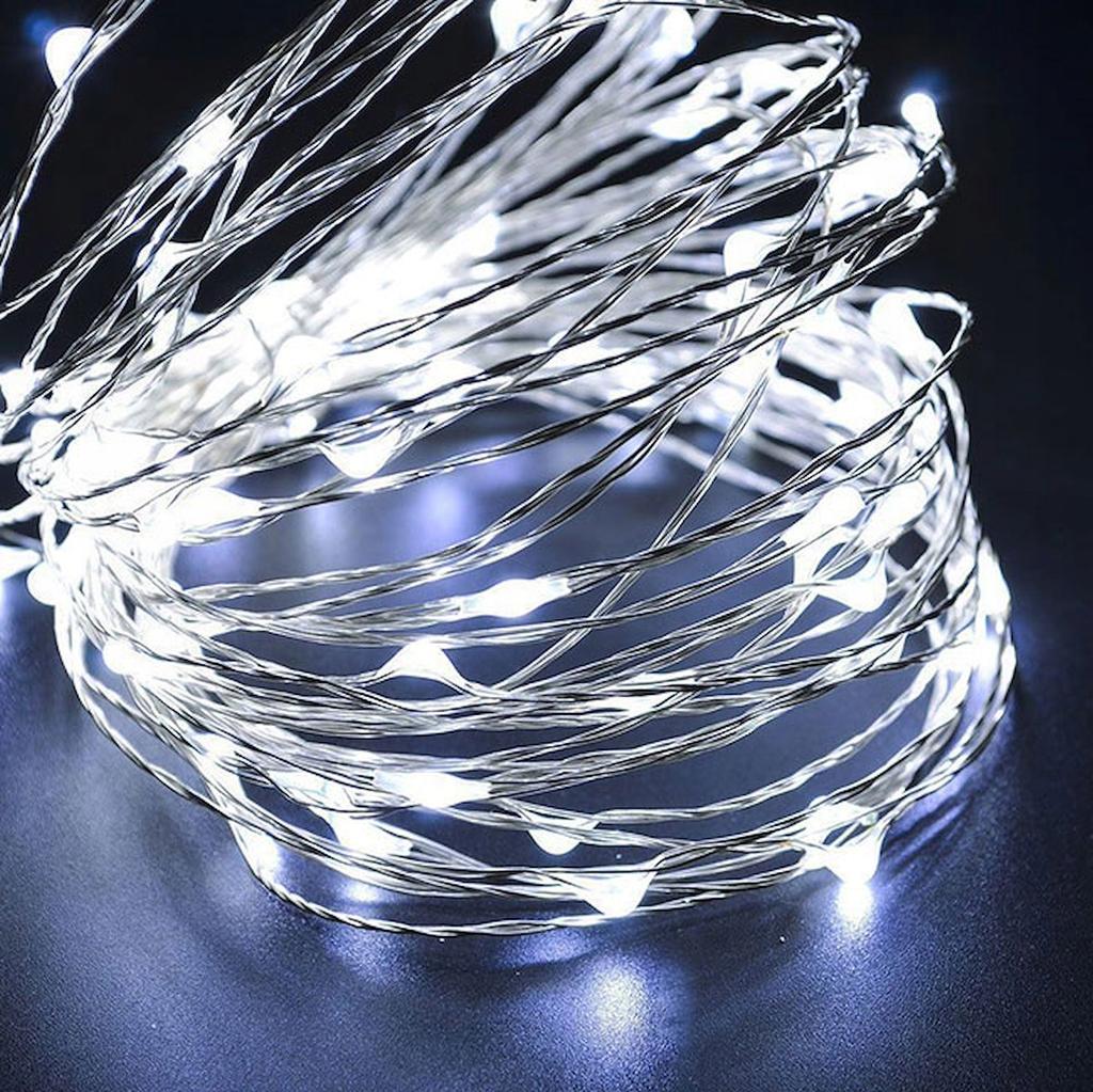 Lampki Druciki 50 Led Na Baterie Białe Zimne 5M Światełka Na Choinkę Stroik
