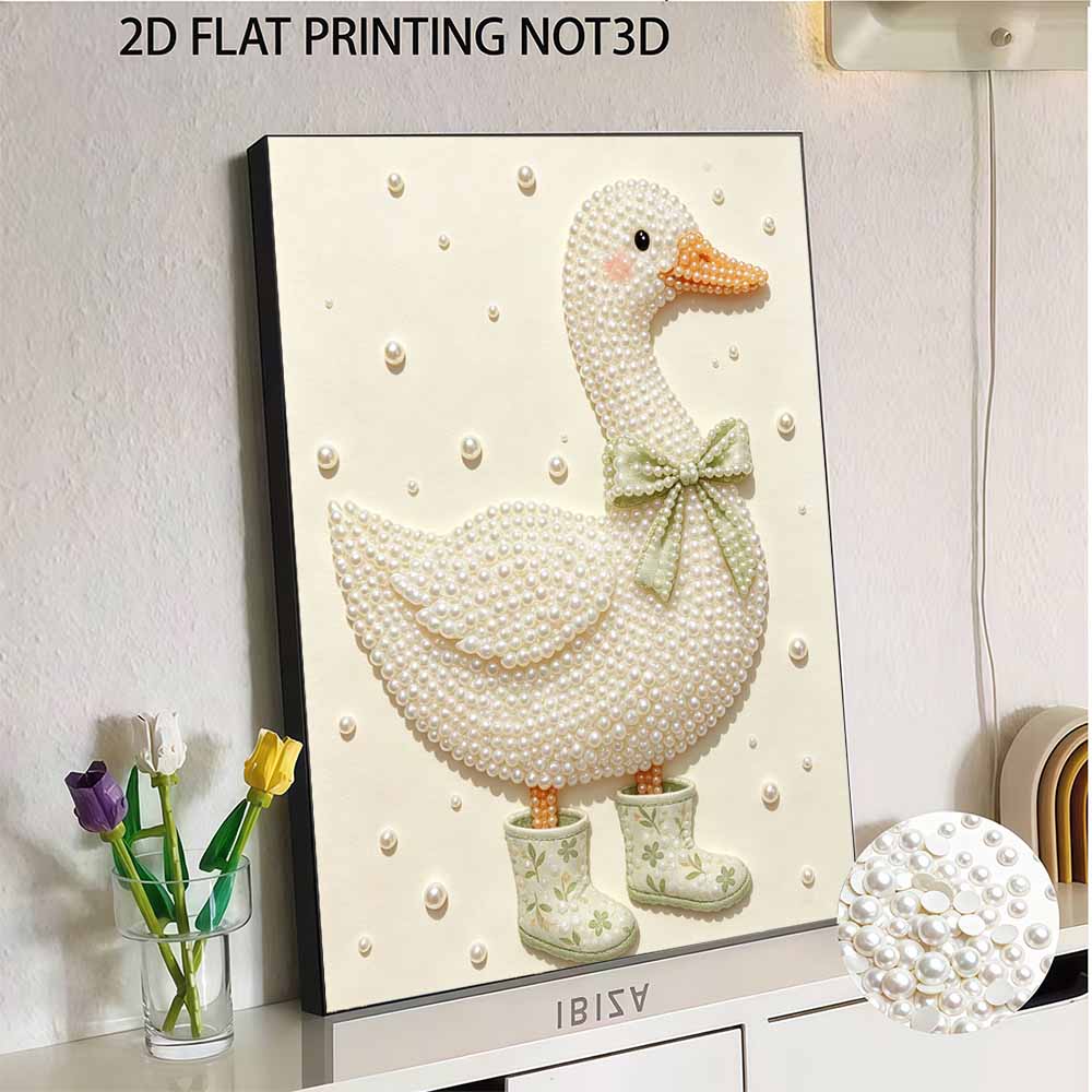 Creative DIY Framed Pearl Art Kit with Cute Duck in Rain Boots Pattern Sparkling Bead Canvas Ready to Display Relaxing Gift for Adults