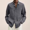 Men's Linen Cotton Long Sleeve Shirt Casual Loose Fit Button Down Collar Breathable Solid Color Summer Tops For Men