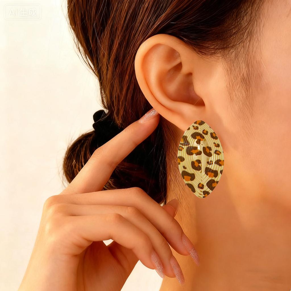 Geometric Leopard Earrings Personality Versatile Cold Punk Fried Street Earrings Earrings