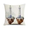 Watercolor Painting Nautical Lighthouse Ocean Seagull Boat Home Sofa Cushion Cover Home Decor Pillowcase