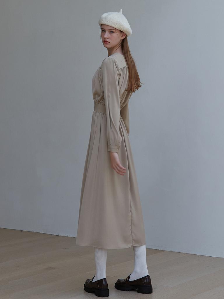 Eight Days A Week Shirred Long Dress Beige Ad215