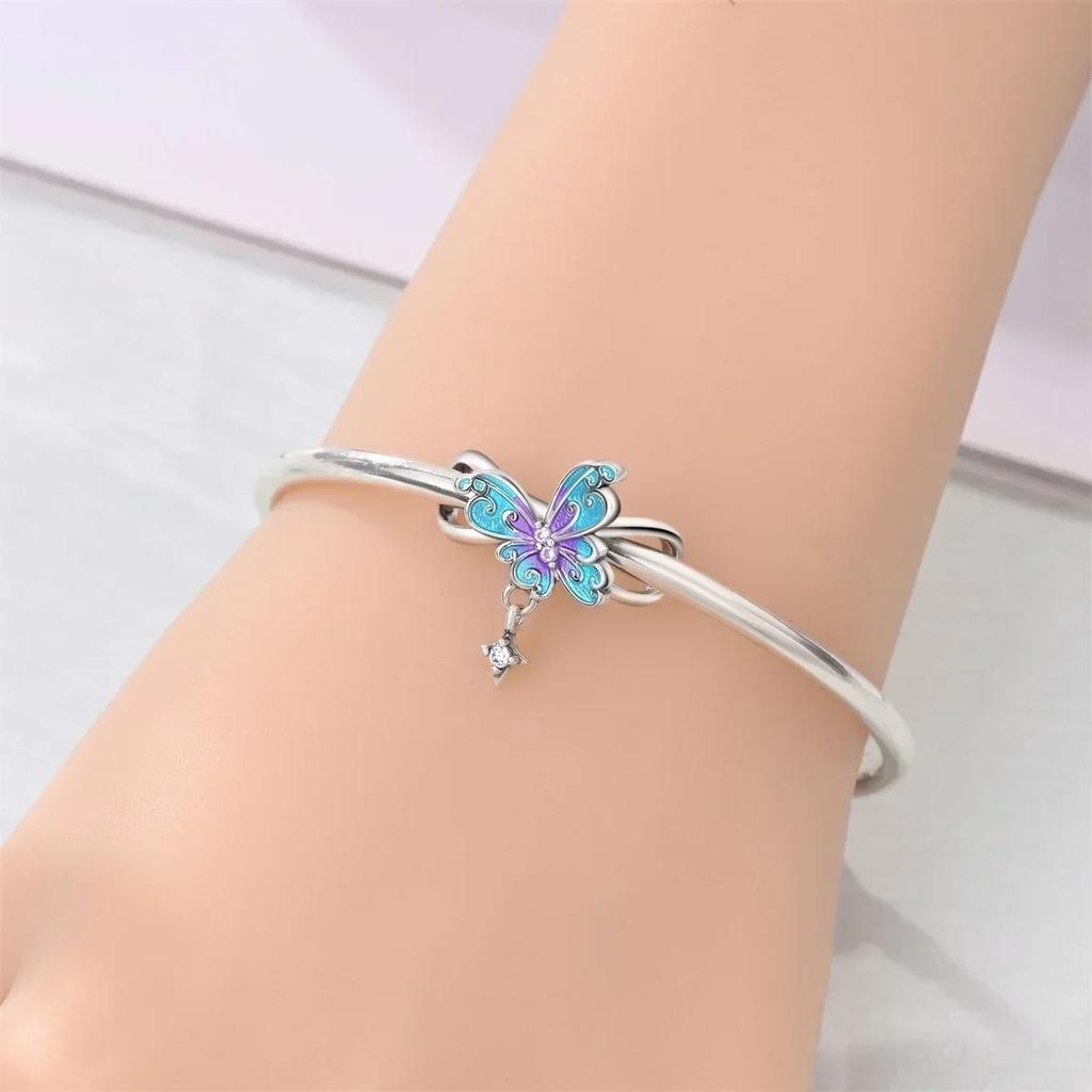 925 Silver Jellyfish Pendant Bead Sparkling Purple Charm for DIY Bracelet Jewelry Accessories Birthday Gift