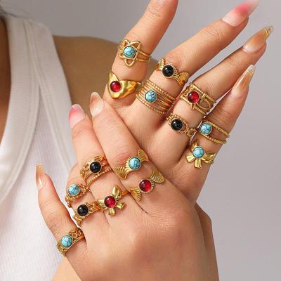 Bohemian Turquoise Geometric Titanium Steel Ring for Women - Stylish Colorfast Design