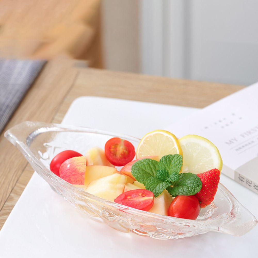 2pcs Large Size Dessert Plate Acrylic Salad Serving Bowl Boat Shaped Ice Cream Bowl  Restaurants