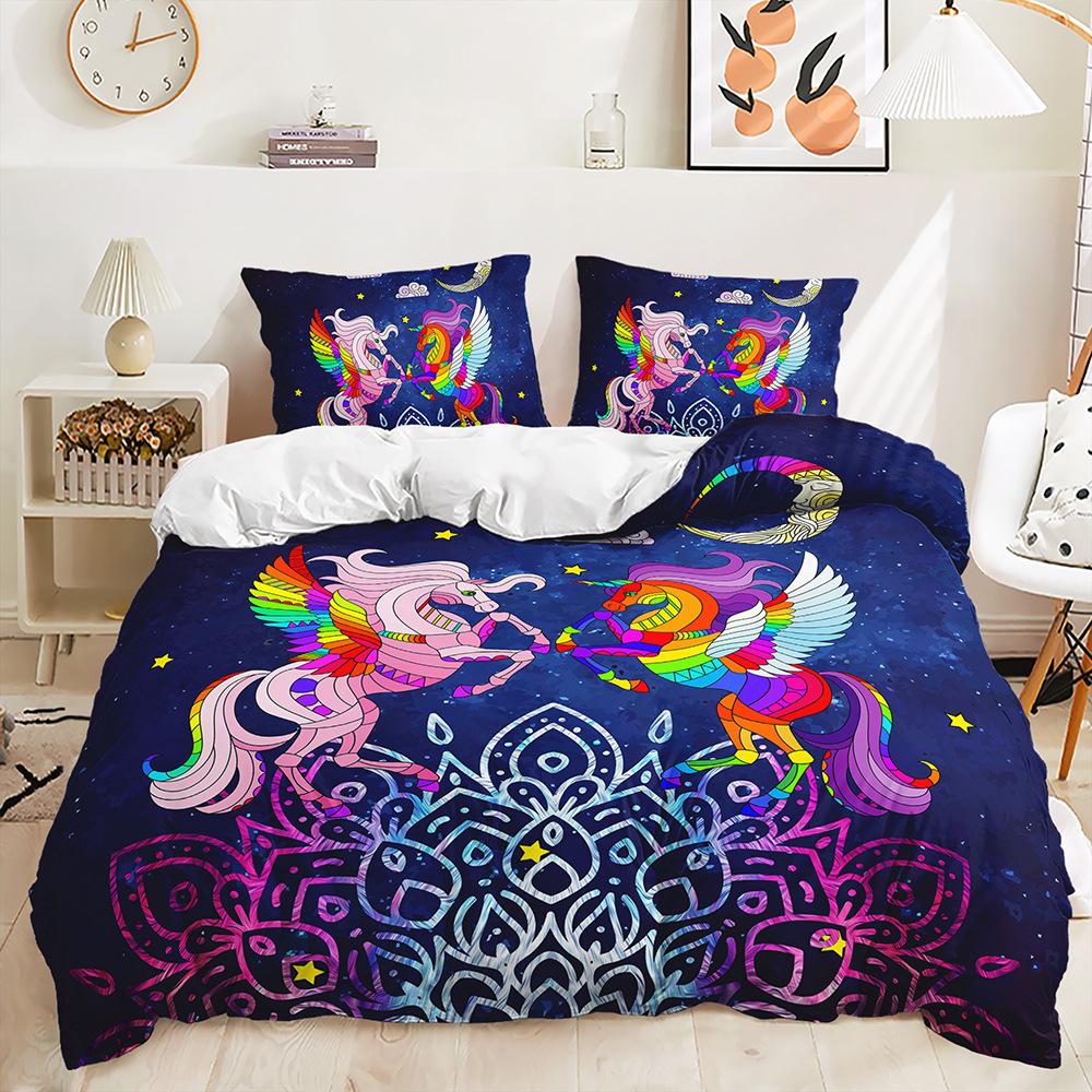 Three-Piece Dream Unicorn Quilt Cover Digital Printing Three-Piece Bedding