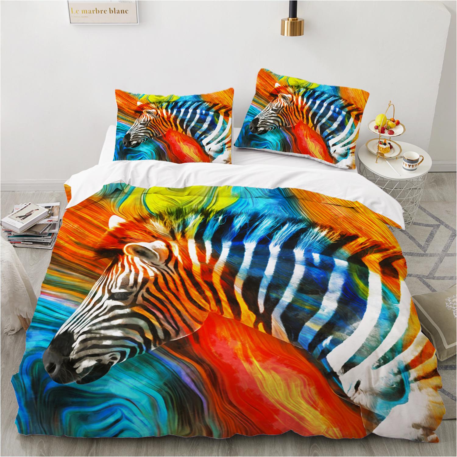 

3D-печать красочные животные пододеяльник комплект полиэстер наволочка новый оптовый благородный и удобный комплект серии животных EU Twin135x200cm