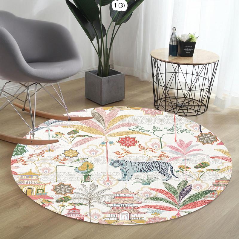 Forest Animal Living Room Round Carpet Squirrel Deer Pattern Area Rug Soft Non-slip Floor Mat for Bedroom Kids Room Decor