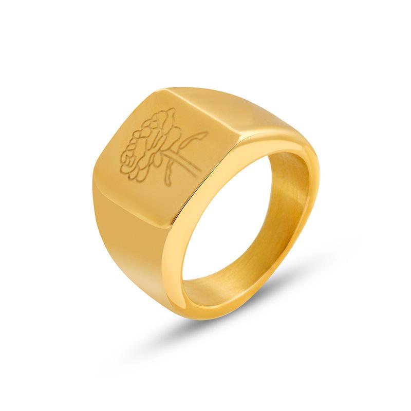 18K Gold Plated Stainless Steel Butterfly & Peony Carved Ring - Elegant European & American Style