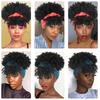 Afro Curly Kinky Synthetic Head Wraps Short Drawstring Puff Wigs with Small Cap Headband Scarf Wigs