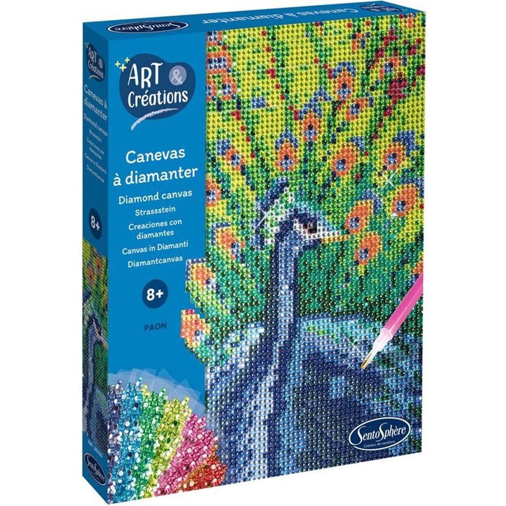 Création a base de mini strass - SENTOSPHERE - Art & Créations - Canevas a Diamanter - Paon - Des 8 ans