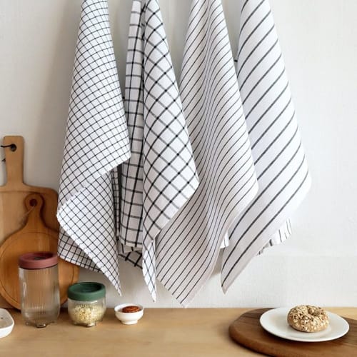 Panos 100% Cotton Kitchen Towels, Nordic Style, Set of 2, 50x70cm, Check Pattern