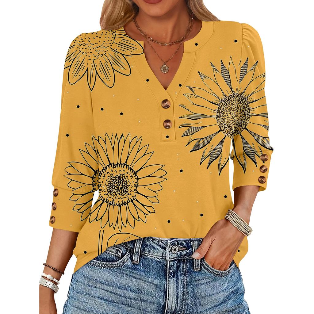 Damen Locker sitzendes Oberteil mit 7-Zoll-Ärmeln und Farbverlaufdruck