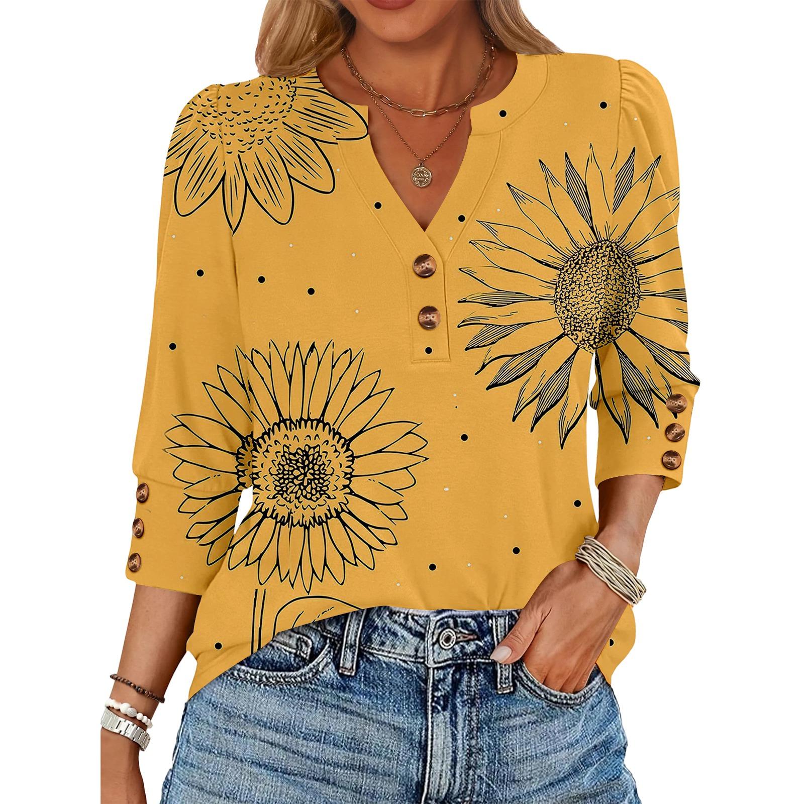 

women s loose 7-inch sleeve top with gradient print XXL шафрановий