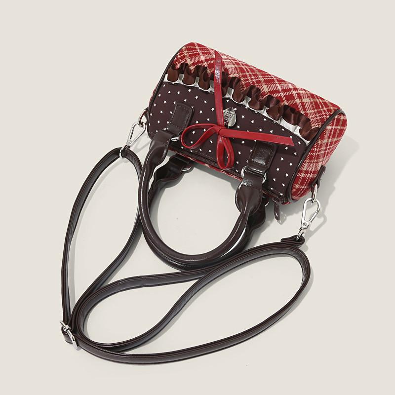 Canvas Small Square Bag With Red Plaid Patchwork For Daily Casual Wear
