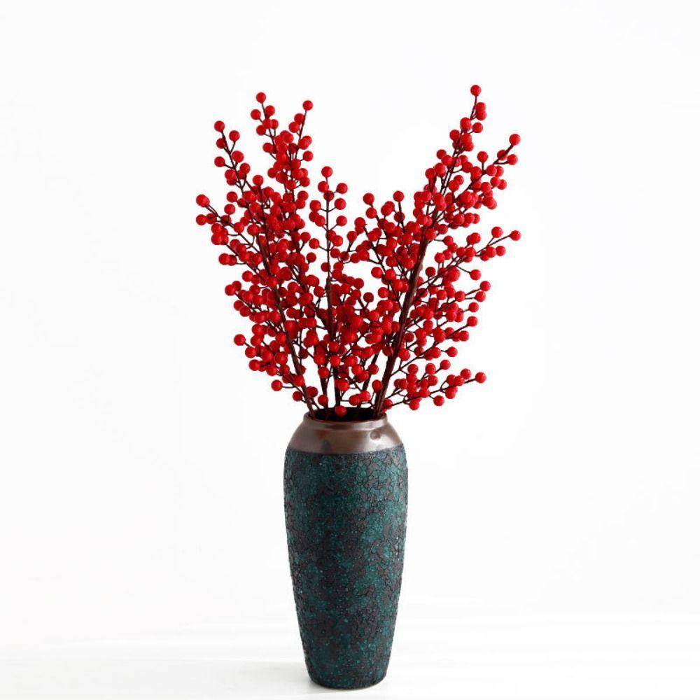 Ornament DIY Red Berry Branche Realistic Reusable Artificial Holly Berries Snow Frosted Wreath Decor Fake Plant Home Decoration
