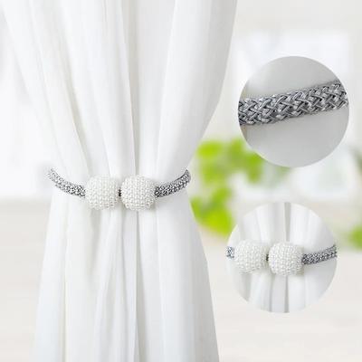 2pcs/pair Magnetic Curtain Tiebacks Curtain Hooks, Pearl Design Curtain Holdbacks, Bathroom Shower Curtain Accessories