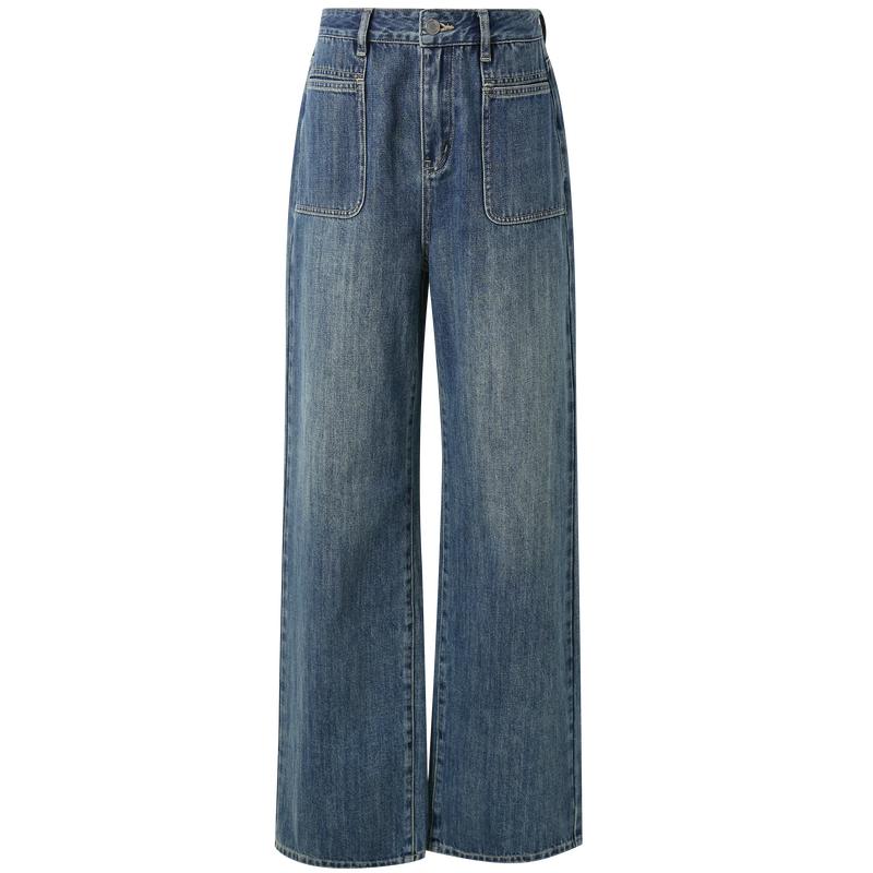 Sancai Women s Retro Washed Wide-Leg Denim Jeans L