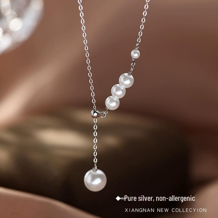 

Женское колье из стерлингового серебра S925 с жемчужной кисточкой - Элегантная роскошная цепочка для ключицы 925 Silver платиновый