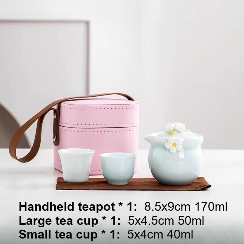 

1 Pot 2 Cups Travel Set Chinese Portable Outdoor Tea Set Pink Flower Shaped Tea Maker Kung Fu Tea Set Accessories Teaware Sets Three-piece Set светло-зеленый