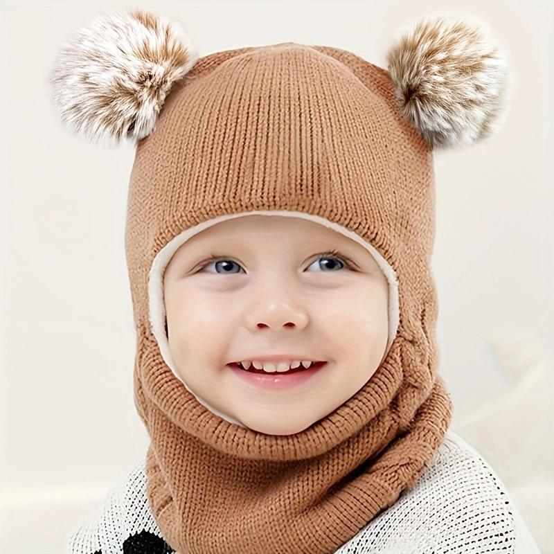 Children’s Fleece-Lined Knit Hat and Scarf with Ear Protection for Winter