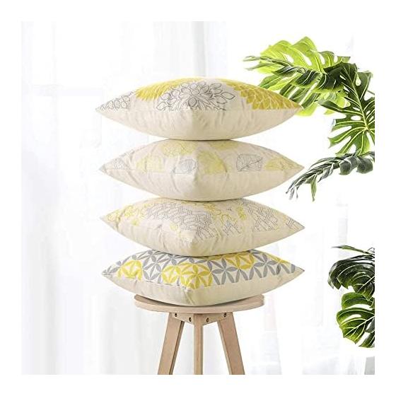 Cushion Cover 45 45 Set of 4 Scandinavian Geometric Pattern Different Pattern Linen Flax Cute Stylish Zipper Modern Home Decoration Car Ornament All