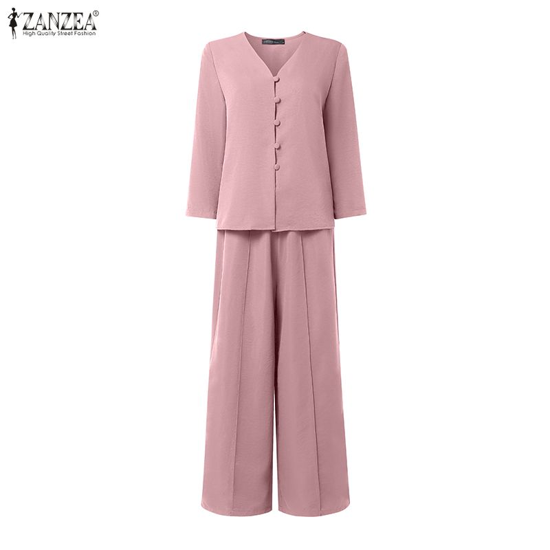 ZANZEA Dámské ležérní dvoudílné sady obleků s dlouhým rukávem a kalhotami