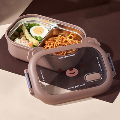 Children Bento Box Reusable Food-Grade Large Capacity Compartment Box Water Fillable Thermal Stainless Steel Insulated Food Box Home Office Lunch Box