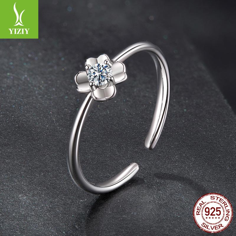 D Color Moissanite Four-Leaf Clover Ring, Shining Girlish Temperament S925 Sterling Silver Open Ring