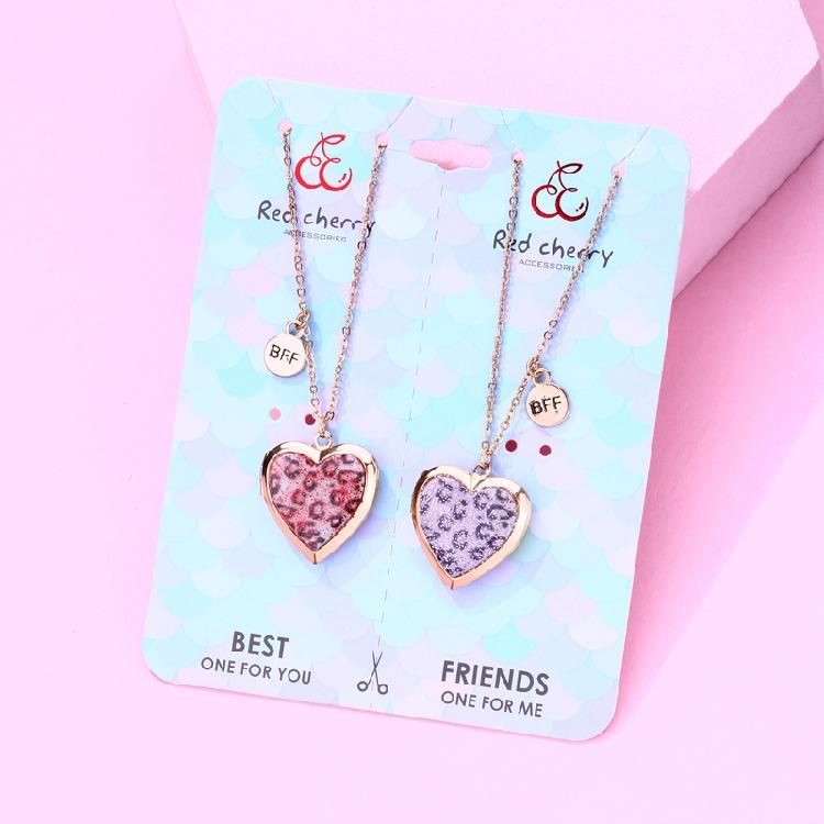 2x/Set Heart-shaped Pendant Necklace Best Friends Necklaces Photo Box Necklaces