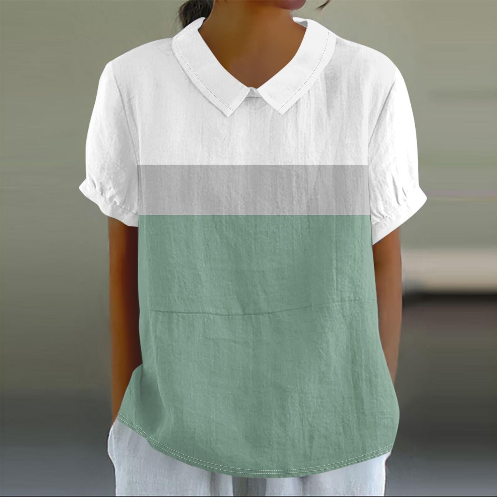 Женская повседневная футболка-пуловер с короткими рукавами и лоскутным принтом в стиле — фото 14