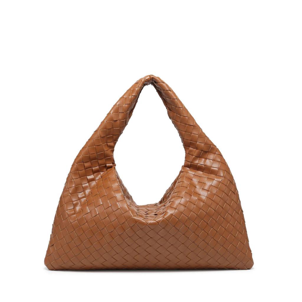 High-Capacity Soft Leather Hand-Woven Underarm Bag – Solid Color, Casual, and Stylish Handbag
