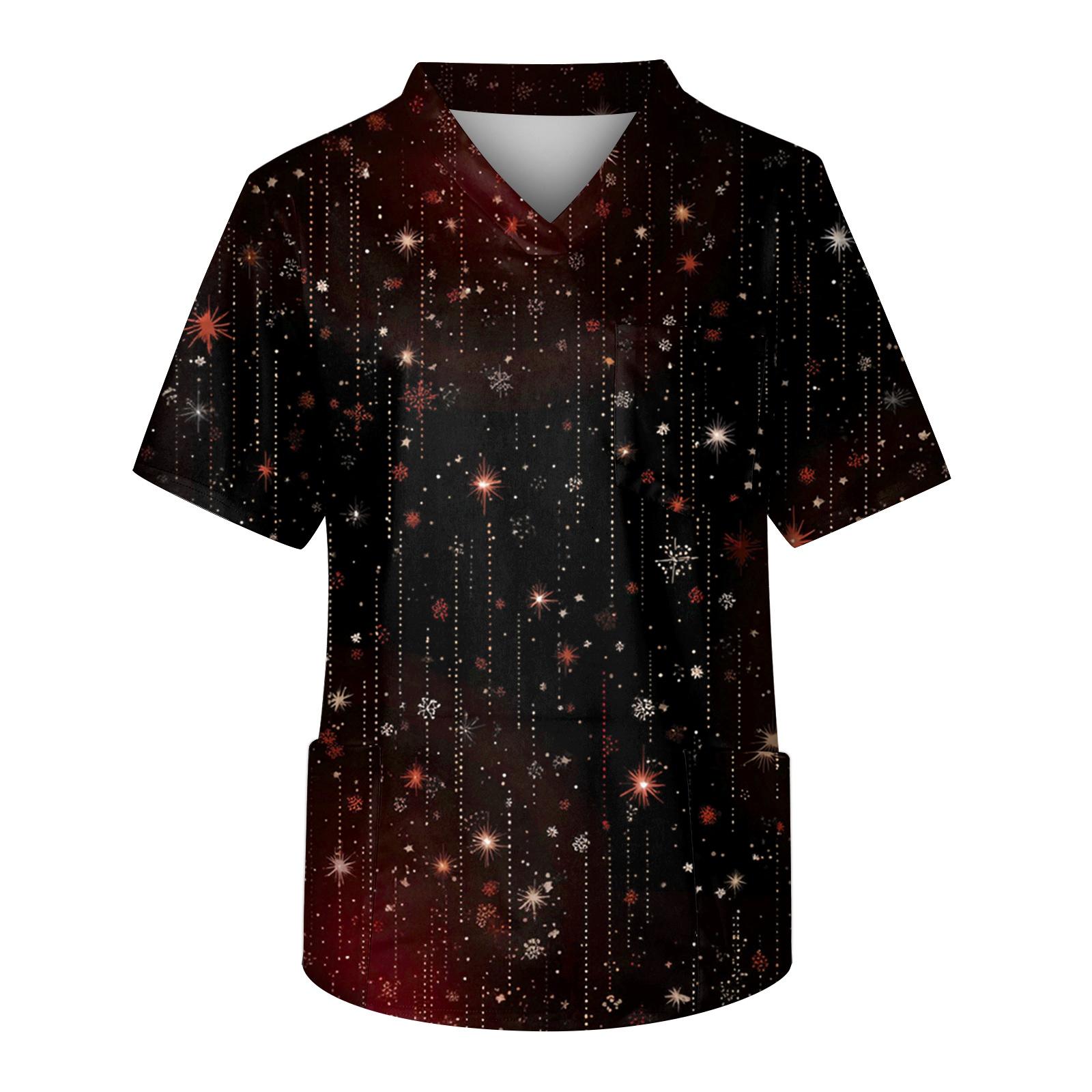 Men s Short Sleeve V-Neck Print Chest Pocket Care Top S