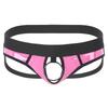 Men’s Lingerie Faux Leather Jockstrap Low Rise G-String Open Back Hollow Out Metal O-Ring Bikini Underwear for Date Night