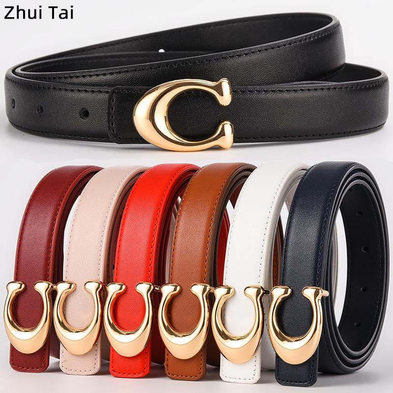 New Women's Smooth Buckle Belt - Alloy Fashion Letter Leather Waist Belt, Korean Style Trend