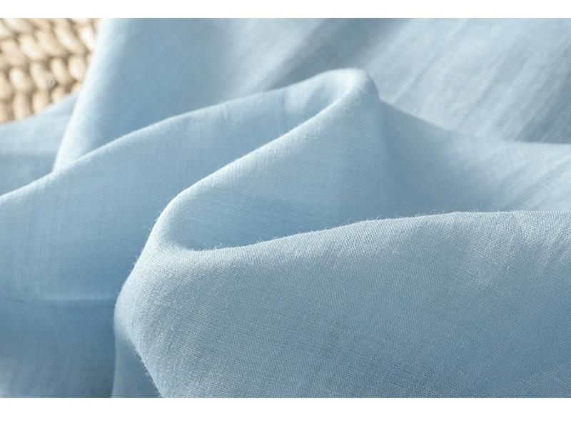 Stylish Blue Ramie Top: Unique & Loose Fit, Pretty Short-Sleeved Shirt for Women, Summer 2025