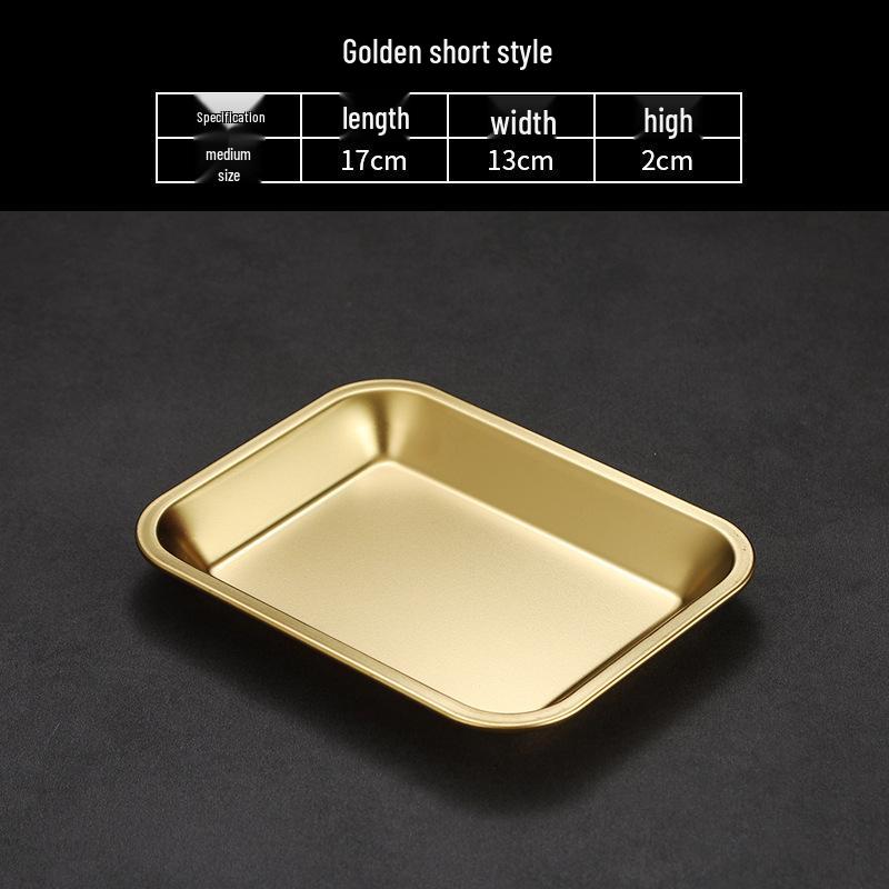 Korean Style Stainless Steel Square Golden Tray: Barbecue, Dumplings, Fast Food, Snacks, Hot Pot, Vegetables.