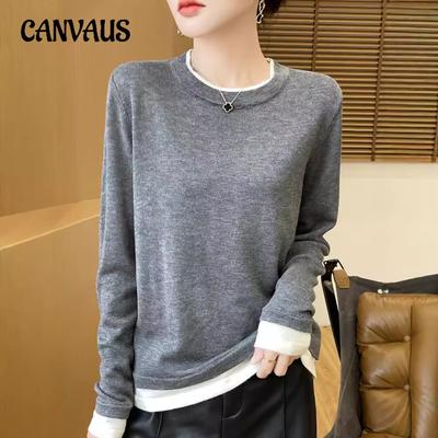 Color Blocking Round Neck Bottoming Shirt Women's Loose Outer Wear Long-sleeved Autumn Knitted Sweater