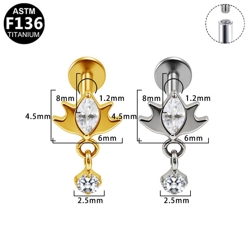 G23 Titanium Alloy Internal Thread Piercing with Flower Pendant Ear Bone Nail