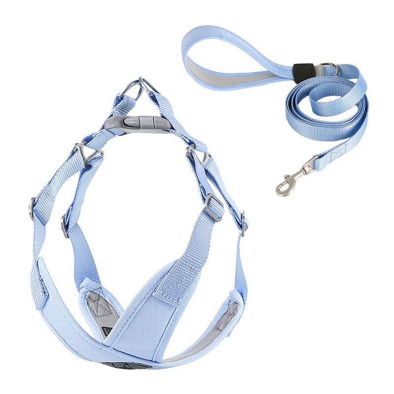 

Комплект шлейки и поводка для собак без удушья, сверхмощный дышащий мягкий жилет для домашних животных, регулируемый прочный поводок для собак, противоскользящий тяговый поводок S 36-43cm Chest синий